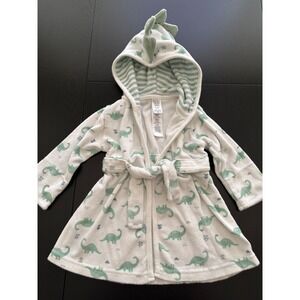Carters Baby Dinosaur Bath Robe Size 0-9‎ Months White/Green Terry Hooded w/Belt